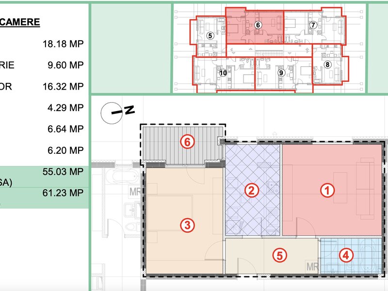 Apartament 2 camere Doua camere dec., et. 1, 61 mp