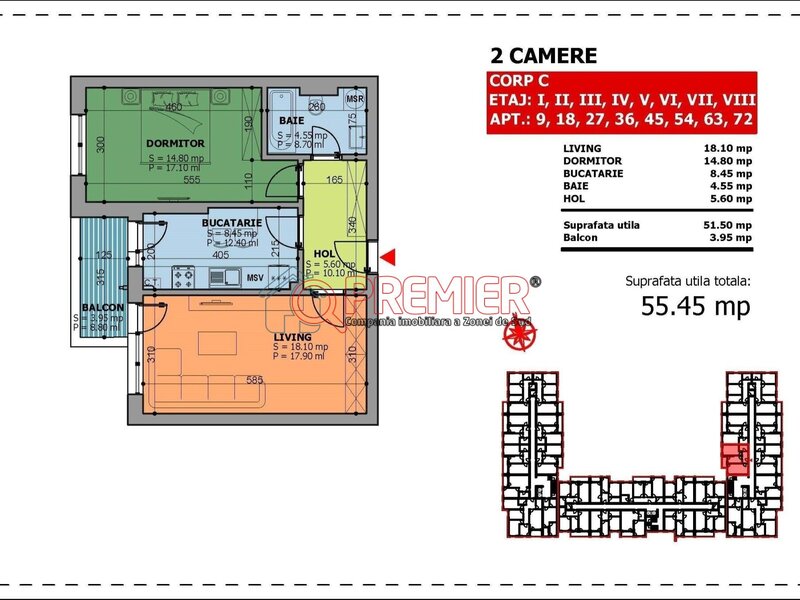 Apartament 2 camere Brancoveanu, Luica, 2 camere acte gata Premier Imobilia