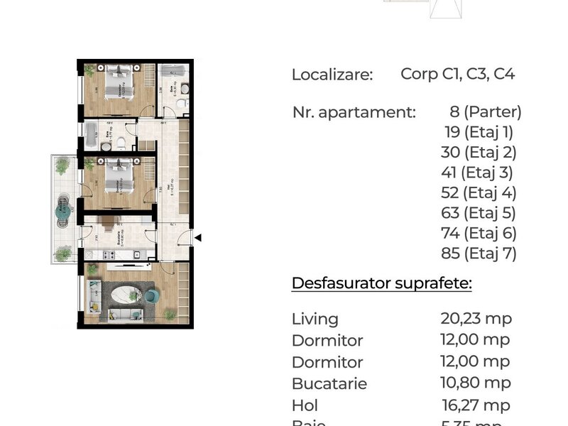 Apartament 3 camere Berceni, 8 min. metrou, 3 cam